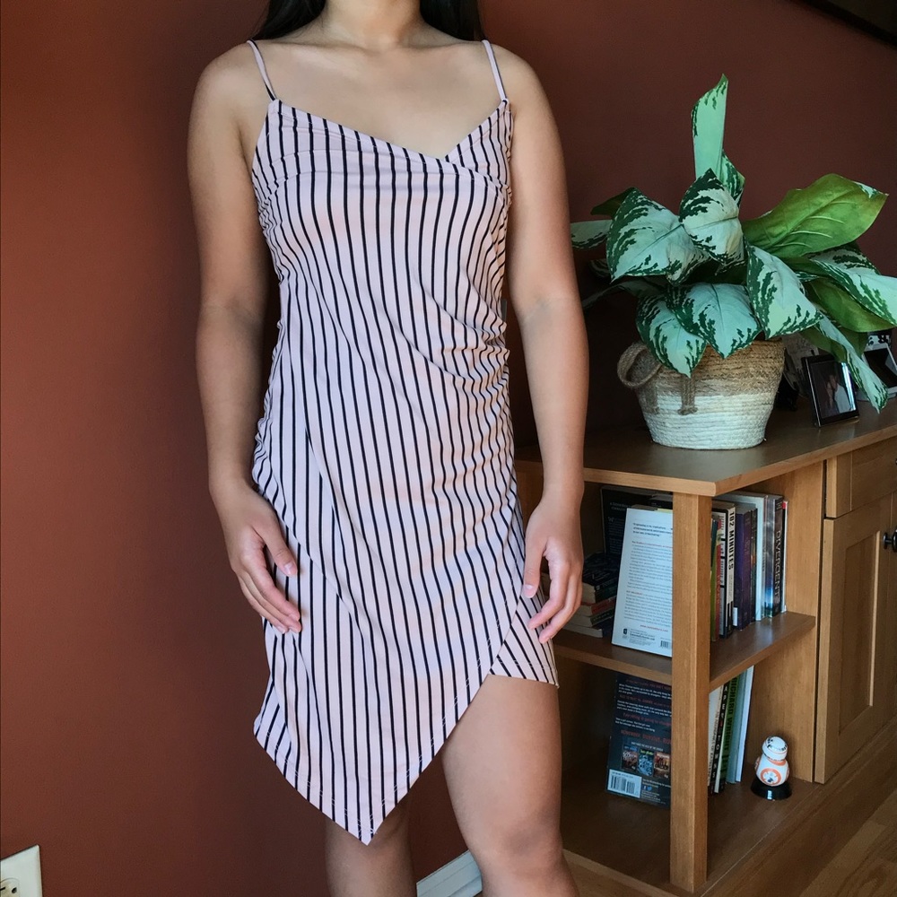 NWT: IRIS BASIC Pink & Black Striped Dress